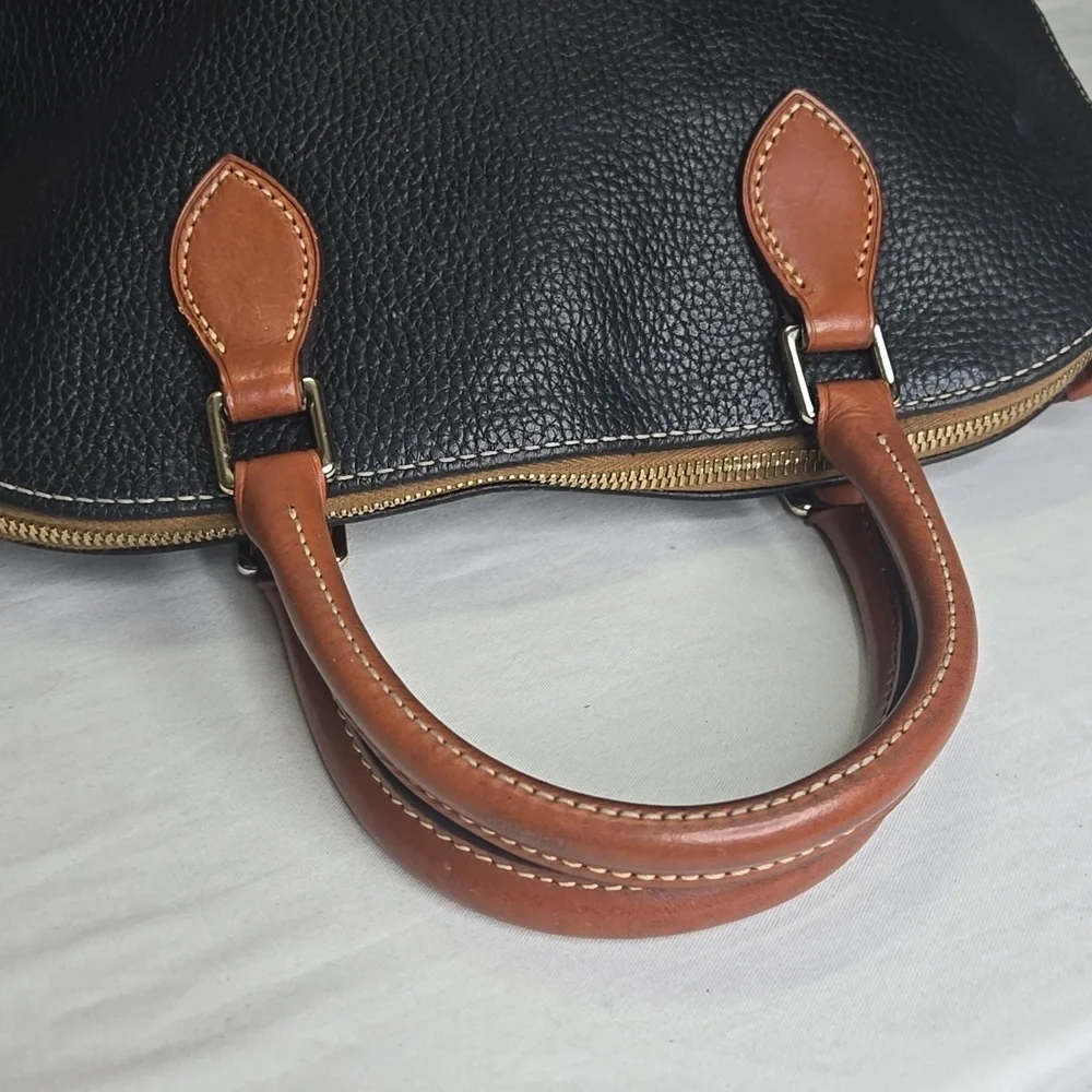 Dooney & Bourke Black and British Tan Leather Satchel Handbag